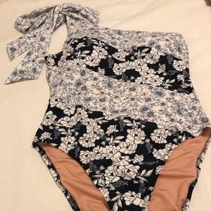 NWT J Crew women’s, one piece, one shoulder swimsuit. Ties over the shoulder.